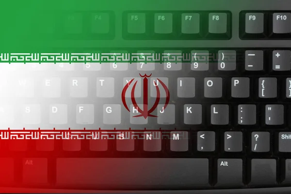 Internet Iran Med Den Iranska Flaggan Ett Svart Tangentbord — Stockfoto