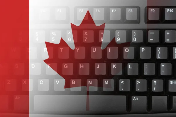 Internet Canadá Com Bandeira Canadense Teclado Preto — Fotografia de Stock