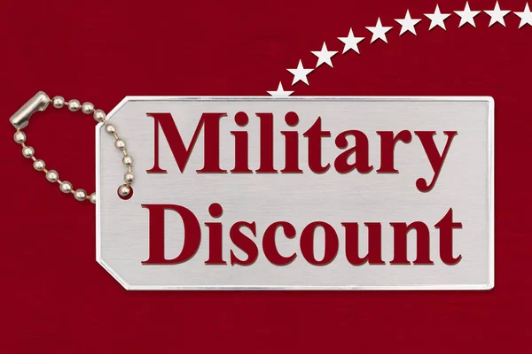 Military Discounts Message White Stars Silver Tag Red — Stock Photo, Image