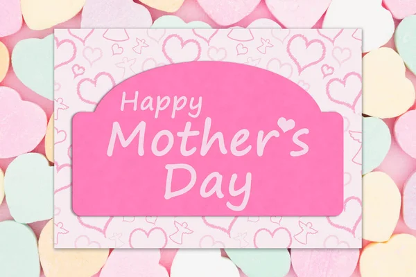 Happy Mothers Day Pink Greeting Card Hearts Angels Cardy Hearts — Stock Photo, Image