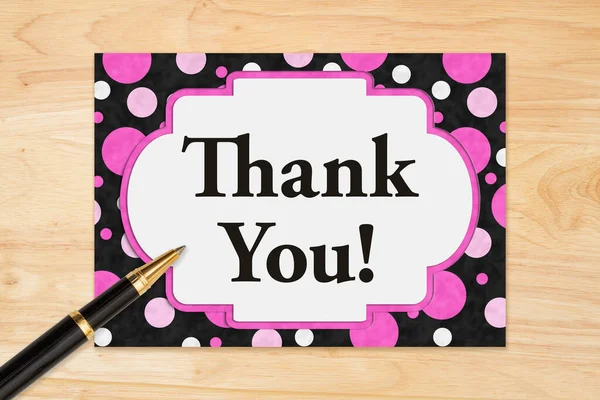 Μήνυμα Ευχαριστώ Ένα Μαύρο Και Ροζ Πουά Ευχετήρια Κάρτα Ξύλινο — Φωτογραφία Αρχείου