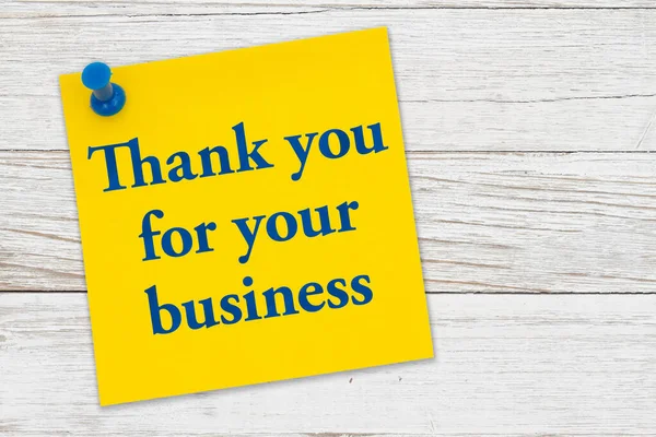 Thank You Your Business Message Yellow Sticky Note Paper Pushpin — Stock Photo, Image