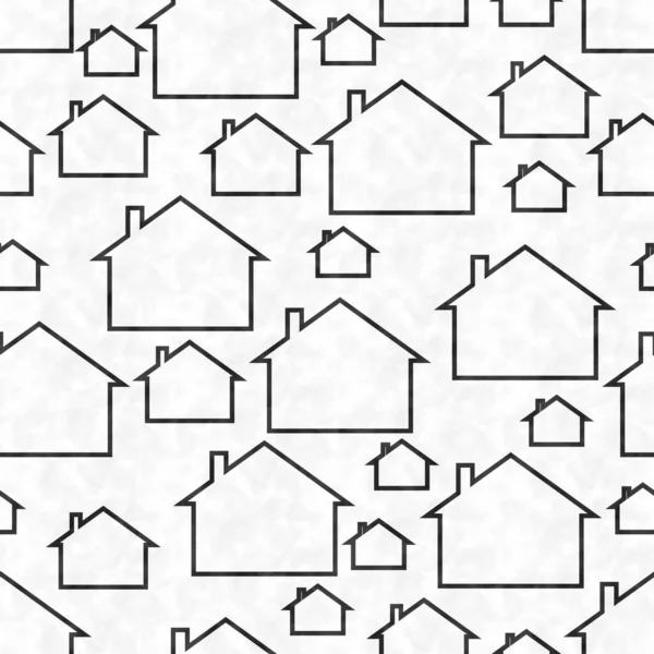 シームレスで繰り返されるイラスト黒と白の家のパターンの背景 — ストック写真