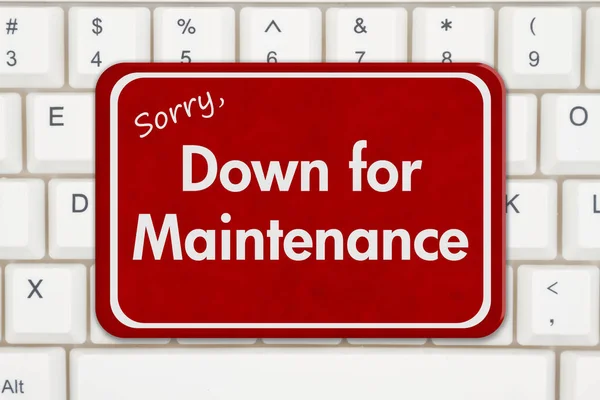 Sorry Maintenance Message Red Sign White Keyboard — Stock Photo, Image