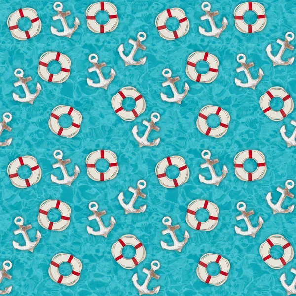 Anchor Life Preserver Background Seamless Repeats Your Nautical Ocean Design — Stock Photo, Image