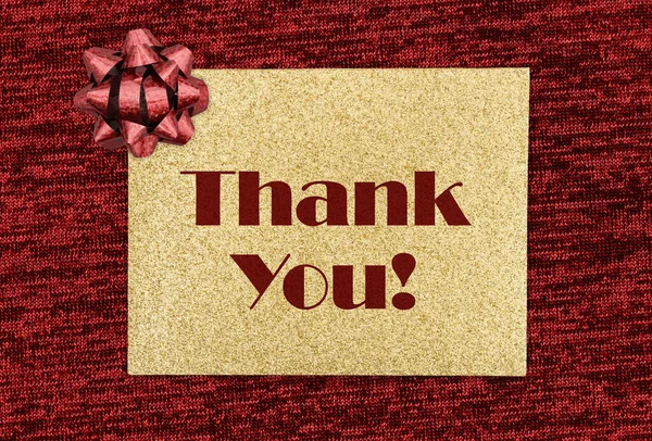 Σας Ευχαριστώ Χρυσό Glitter Ευχετήρια Κάρτα Στο Κόκκινο Ένα Τόξο — Φωτογραφία Αρχείου