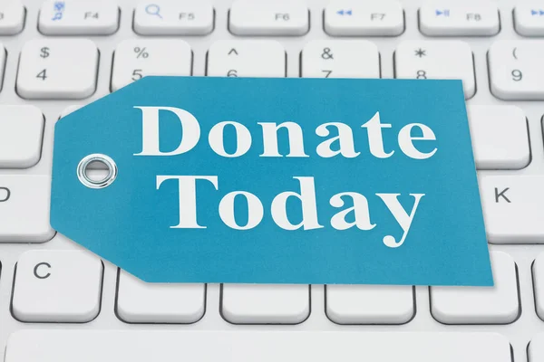 Donate Today Message Gift Tag Gray Keyboard Your Online Donations — Stock Photo, Image