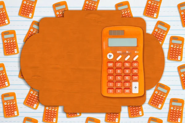 Signo Blanco Fondo Calculadora Naranja Papel Gobernado Para Escuela Mensaje —  Fotos de Stock