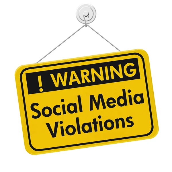 Social Media Violations Message Yellow Caution Hanging Sign — Stock Photo, Image