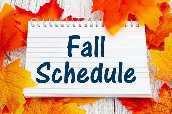 Fall Schedule Mensagem Bloco Notas Forrado Madeira Resistida Com Folhas — Fotografia de Stock