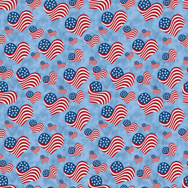 Illustration red, white and blue USA flag hearts pattern background that is seamless and repeats