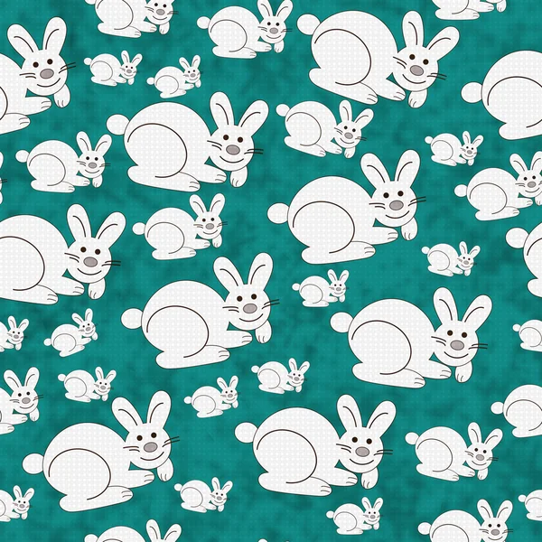 ティールと白ウサギの織り目加工の生地を繰り返すパターン背景 — ストック写真