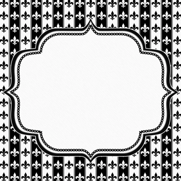 Black and White Fleur De Lis Pattern Textured Fabric with Embroi — Stock Photo, Image