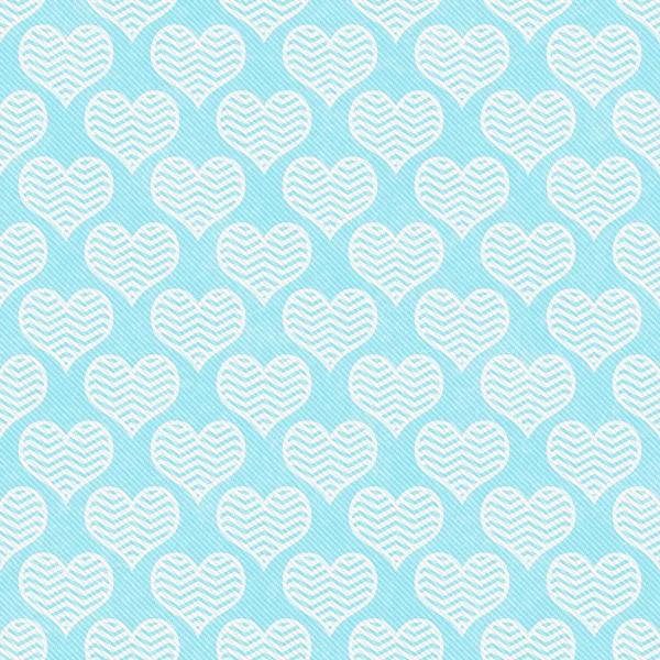 Teal and White Chevron Hearts Pattern Repeat Background — Stock Photo, Image