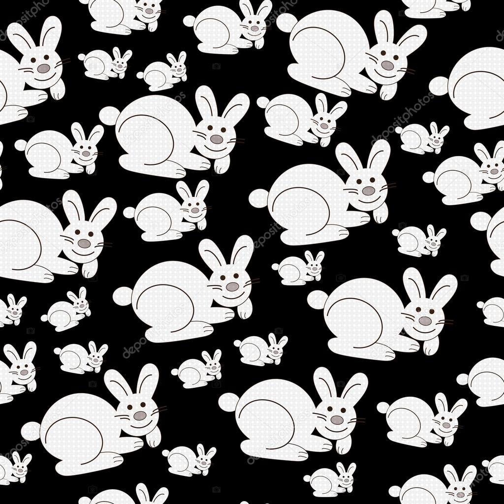 Black and White Bunny Textured Fabric Repeat Pattern Background Stock