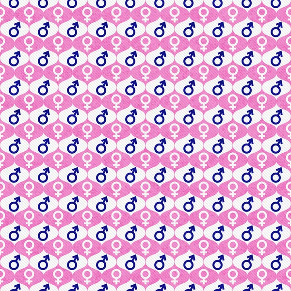 ピンク、白、青の男性と女性の性別の記号繰り返しパターン — ストック写真