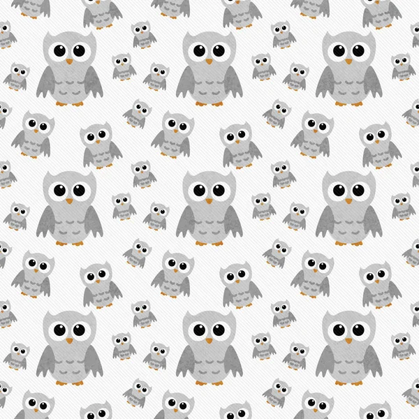 Gray Owls on White Textured Fabric Repeat Pattern Background — Stock Photo, Image