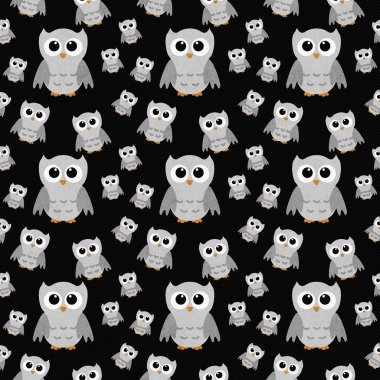 grijze uilen op zwart geweven stof herhalen patroon achtergrond