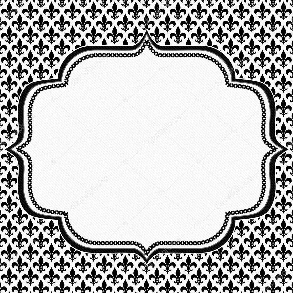 Black and White Fleur De Lis Pattern Textured Fabric with Embroi