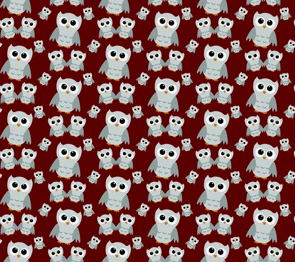 Gray Owls on Red Textured Fabric Repeat Pattern Background — Stock Photo, Image