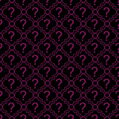 Pembe ve siyah soru işareti sembol desen tekrar arka plan