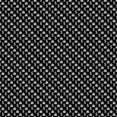 Siyah ve beyaz marihuana yaprağı ve Doları sembolü desen yineleyin 