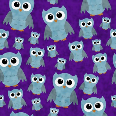 Blue Owls on Purple Textured Fabric Repeat Pattern Background