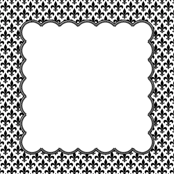 Black and White Fleur De Lis Pattern Textured Fabric with Embroi — Stock Photo, Image