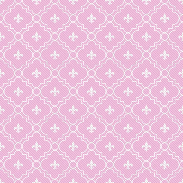Roze en witte Fleur-De-Lis patroon geweven stof achtergrond — Stockfoto