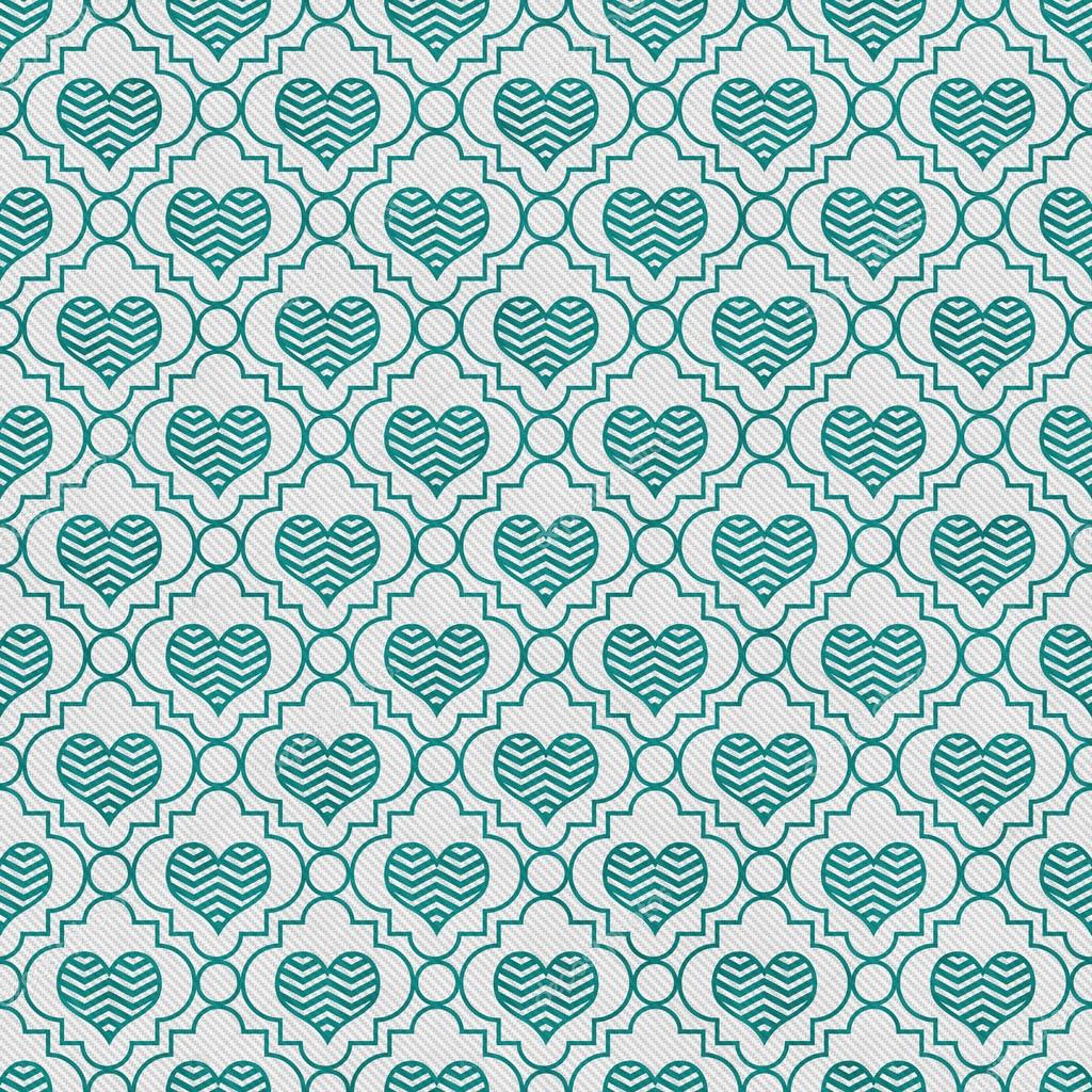 Teal and White Chevron Hearts Tile Pattern Repeat Background