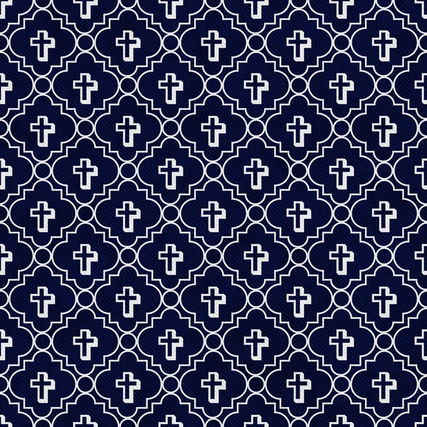 Azul marinho e branco cruz símbolo telha padrão repetir fundo — Fotografia de Stock