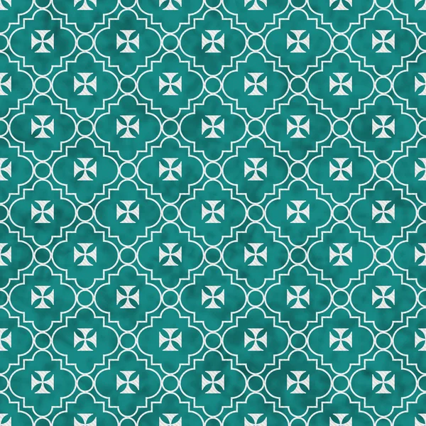 Teal and White Maltese Cross Symbol Tile Pattern Ulangi Backgrou — Stok Foto