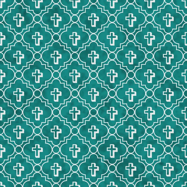 Patrón de azulejo de símbolo Teal y cruz blanca Repetir fondo —  Fotos de Stock