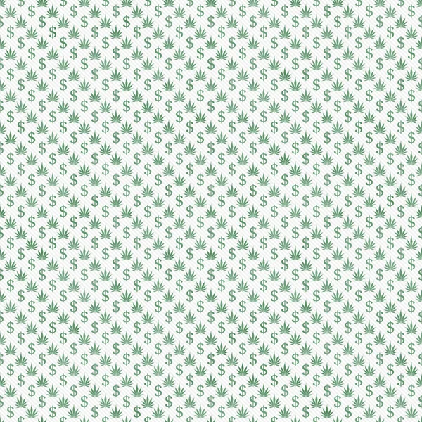 Зелений та білий марихуани листя і долар символ шаблон повторення — стокове фото