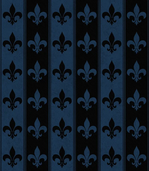 Fekete és Navy kék Fleur De Lis mintás szövet háttér — Stock Fotó