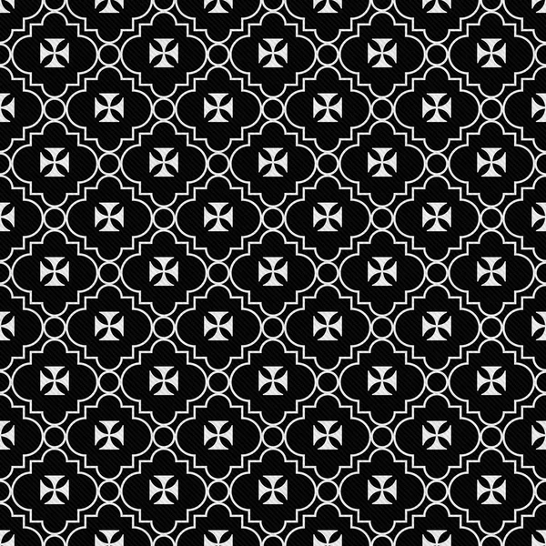 Bianco e nero croce maltese Simbolo Tile Pattern Ripetere Backgro — Foto Stock