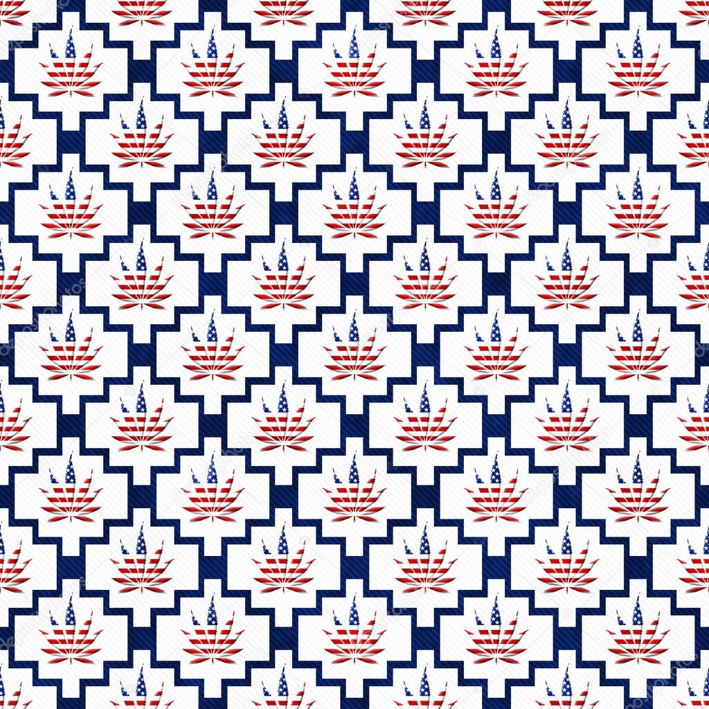 Blue and White USA Marijuana Tile Pattern Repeat Background
