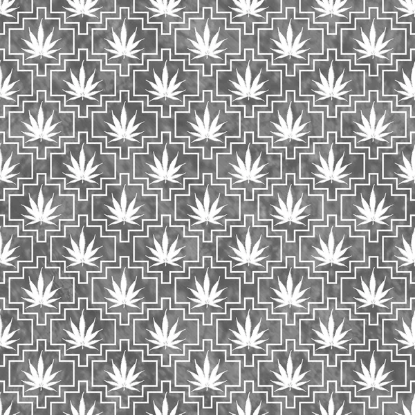 Gray and White Marijuana Tile Pattern Repeat Background — Stock Photo, Image