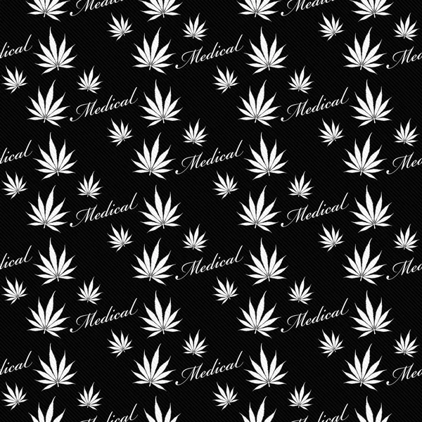 Schwarz-weiß medizinisches Marihuana Fliesen Muster wiederholen Hintergrund — Stockfoto