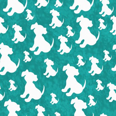 Teal and White Puppy Dog Tile Pattern Repeat Background clipart