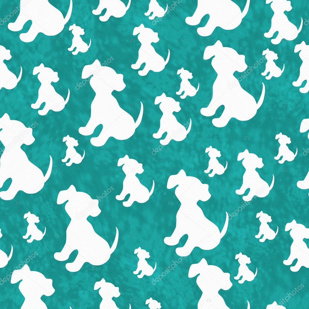 Teal and White Puppy Dog Tile Pattern Repeat Background