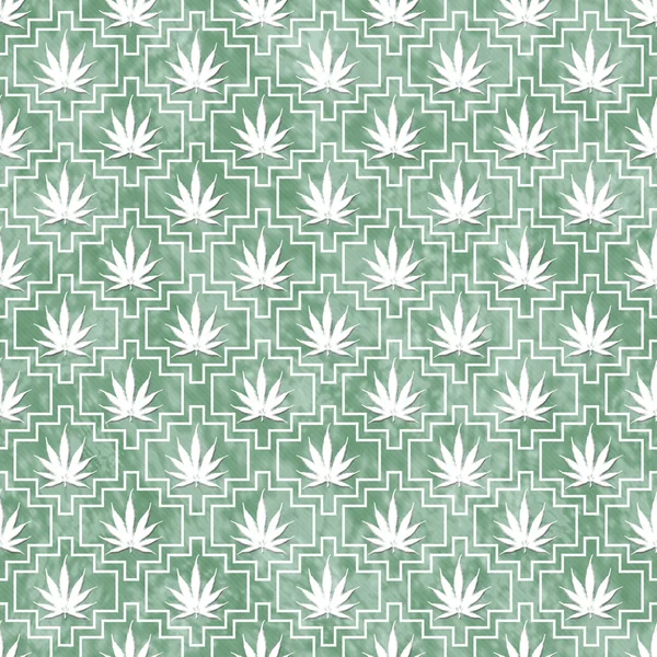 Green and White Marijuana Tile Pattern Repeat Background — Stock Photo, Image