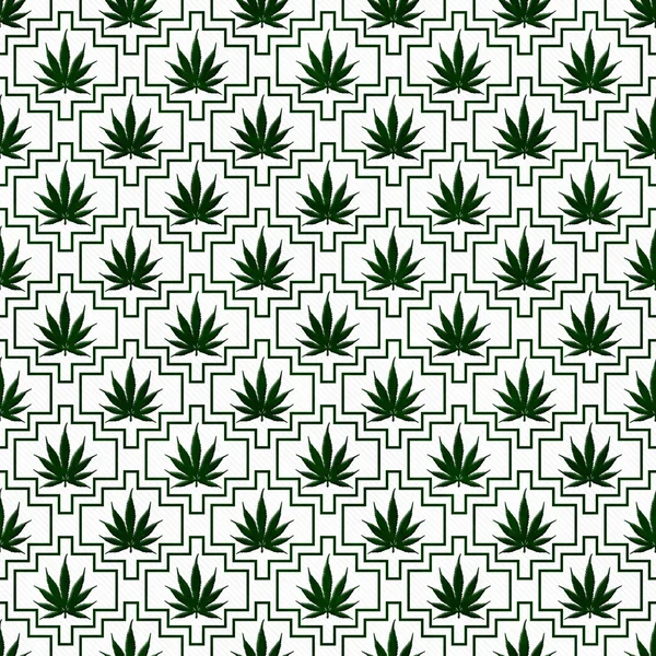 Green and White Marijuana Tile Pattern Repeat Background — Stock Photo, Image