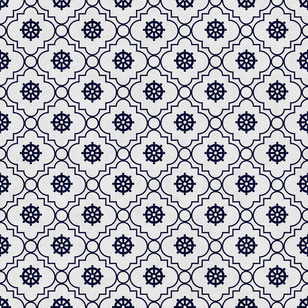 Navy Blue and White Wheel of Dharma Symbol Tile Pattern Repeat B