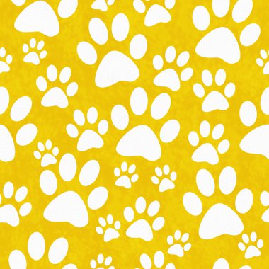 Yellow and White Dog Paw Prints Tile Pattern Repeat Background