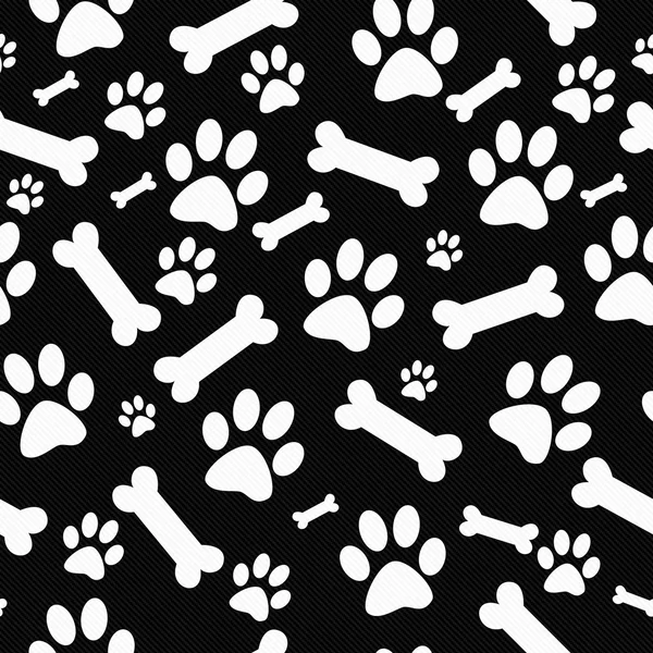 Black and White Dog Paw Prints and Bones Tile Pattern Repeat Bac — Stock Photo, Image
