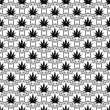 Black and White Marijuana Tile Pattern Repeat Background