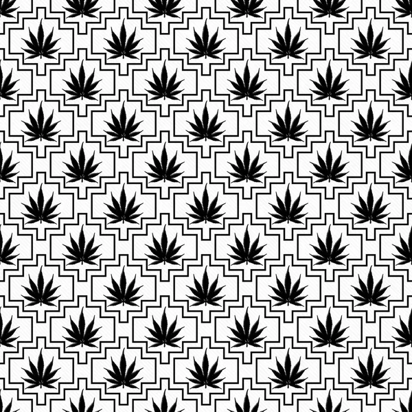 Black and White Marijuana Tile Pattern Repeat Background — Φωτογραφία Αρχείου