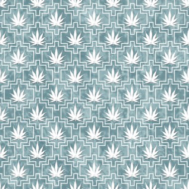 Blue and White Marijuana Tile Pattern Repeat Background
