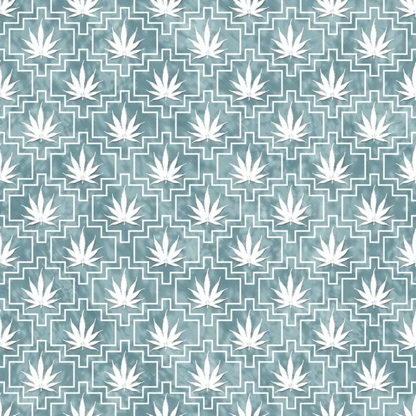 Blue and White Marijuana Tile Pattern Repeat Background — Stockfoto